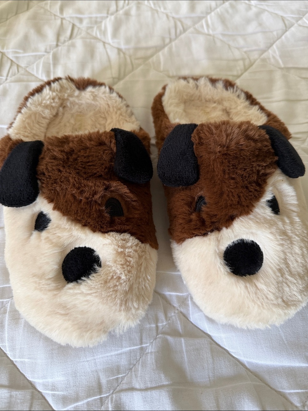 Crewcuts Plush Brown and Cream Dog Slippers